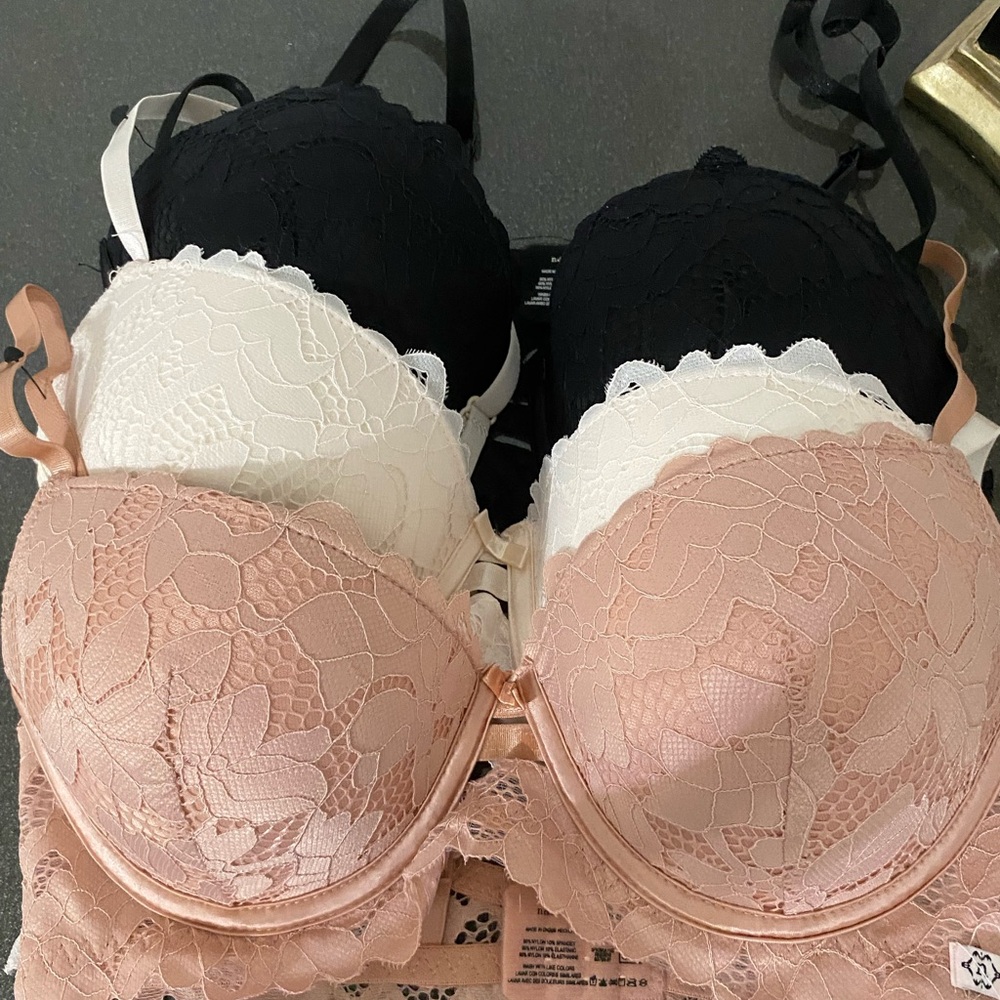 Lace Trimmed Intimates Set - Black, White, and Pink